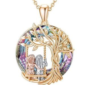 Sisters Tree of Life Rose Gold Round Pendant Necklace
